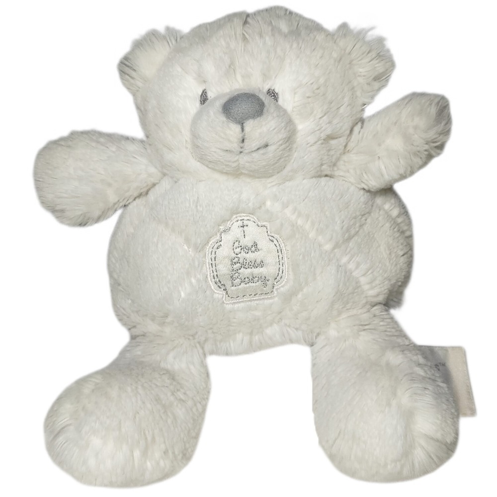 7" Nat & Jules Plush White God Bless Baby Bear Rattle Toy Unisex Demdaco
